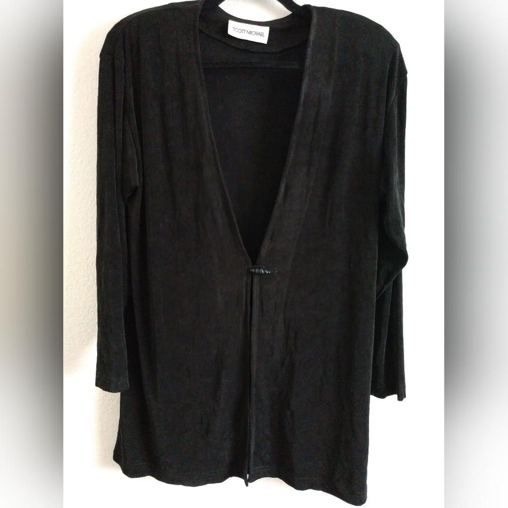 Scott Michael Knit Travelers Top Cardigan Single Button Front Black Size LARGE